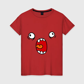 Женская футболка хлопок с принтом Рожица монстрика в Екатеринбурге, 100% хлопок | прямой крой, круглый вырез горловины, длина до линии бедер, слегка спущенное плечо | вопль | крик | лицо | монстр | рожица | смайл | удивление
