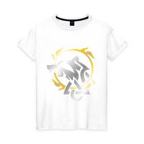 Женская футболка хлопок с принтом Волчье солнце в Екатеринбурге, 100% хлопок | прямой крой, круглый вырез горловины, длина до линии бедер, слегка спущенное плечо | русь