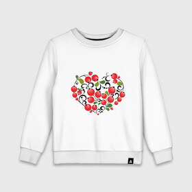 Детский свитшот хлопок с принтом Сердце России с красными ягодами в Екатеринбурге, 100% хлопок | круглый вырез горловины, эластичные манжеты, пояс и воротник | Тематика изображения на принте: костяника | красные | россия | рябина | сердце | ягоды