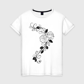 Женская футболка хлопок с принтом Розы в Екатеринбурге, 100% хлопок | прямой крой, круглый вырез горловины, длина до линии бедер, слегка спущенное плечо | букет | ветвь | розы цветы