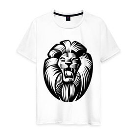 Мужская футболка хлопок с принтом Бесстрашный лев в Екатеринбурге, 100% хлопок | прямой крой, круглый вырез горловины, длина до линии бедер, слегка спущенное плечо. | бесстрашный | голова | грива | лев | объем