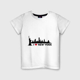 Детская футболка хлопок с принтом I love NY (панорама) в Екатеринбурге, 100% хлопок | круглый вырез горловины, полуприлегающий силуэт, длина до линии бедер | i | love | new | york | город | йорк | люблю | нью | панорама | свобода | статуя | я