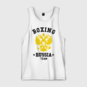 Мужская майка хлопок с принтом Boxing Russia Team в Екатеринбурге, 100% хлопок |  | Тематика изображения на принте: boxing | russia | team | бокс | герб | орел | россия | русский