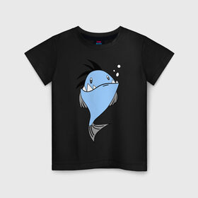 Детская футболка хлопок с принтом Зубастая рыба в Екатеринбурге, 100% хлопок | круглый вырез горловины, полуприлегающий силуэт, длина до линии бедер | акула | злая | зубы | рыба