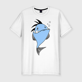 Мужская футболка премиум с принтом Зубастая рыба в Екатеринбурге, 92% хлопок, 8% лайкра | приталенный силуэт, круглый вырез ворота, длина до линии бедра, короткий рукав | акула | злая | зубы | рыба