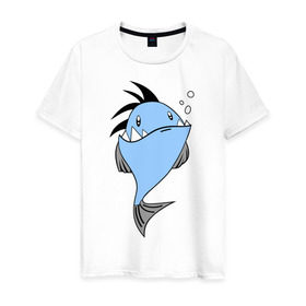 Мужская футболка хлопок с принтом Зубастая рыба в Екатеринбурге, 100% хлопок | прямой крой, круглый вырез горловины, длина до линии бедер, слегка спущенное плечо. | акула | злая | зубы | рыба