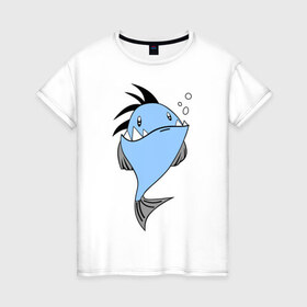 Женская футболка хлопок с принтом Зубастая рыба в Екатеринбурге, 100% хлопок | прямой крой, круглый вырез горловины, длина до линии бедер, слегка спущенное плечо | акула | злая | зубы | рыба