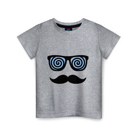Детская футболка хлопок с принтом Гипноз в Екатеринбурге, 100% хлопок | круглый вырез горловины, полуприлегающий силуэт, длина до линии бедер | Тематика изображения на принте: гипноз | очки | роговые | спираль | усы | хипстер