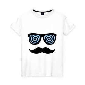 Женская футболка хлопок с принтом Гипноз в Екатеринбурге, 100% хлопок | прямой крой, круглый вырез горловины, длина до линии бедер, слегка спущенное плечо | гипноз | очки | роговые | спираль | усы | хипстер