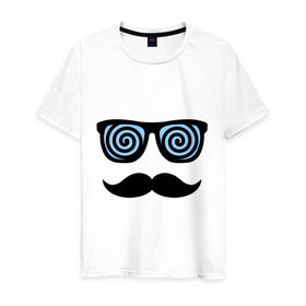 Мужская футболка хлопок с принтом Гипноз в Екатеринбурге, 100% хлопок | прямой крой, круглый вырез горловины, длина до линии бедер, слегка спущенное плечо. | гипноз | очки | роговые | спираль | усы | хипстер