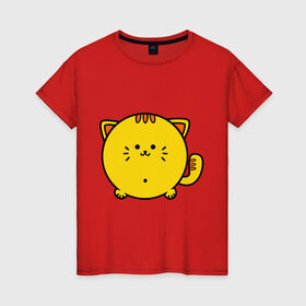 Женская футболка хлопок с принтом Пухлый котик в Екатеринбурге, 100% хлопок | прямой крой, круглый вырез горловины, длина до линии бедер, слегка спущенное плечо | 