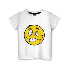 Детская футболка хлопок с принтом Неадекватный смайл в Екатеринбурге, 100% хлопок | круглый вырез горловины, полуприлегающий силуэт, длина до линии бедер | глупый | лицо | неадекват | нелепый | смайл | смешной | сумасшедший | улыбка