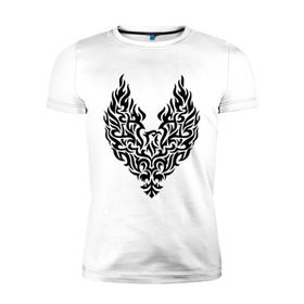 Мужская футболка премиум с принтом Огненный феникс в Екатеринбурге, 92% хлопок, 8% лайкра | приталенный силуэт, круглый вырез ворота, длина до линии бедра, короткий рукав | возрождение | огонь | пепел | птица | феникс