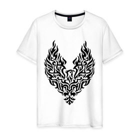 Мужская футболка хлопок с принтом Огненный феникс в Екатеринбурге, 100% хлопок | прямой крой, круглый вырез горловины, длина до линии бедер, слегка спущенное плечо. | возрождение | огонь | пепел | птица | феникс