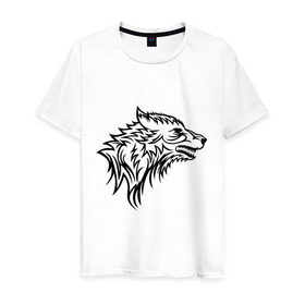 Мужская футболка хлопок с принтом Злой волк в Екатеринбурге, 100% хлопок | прямой крой, круглый вырез горловины, длина до линии бедер, слегка спущенное плечо. | волк | голова | дикий | злой | тату | хищный