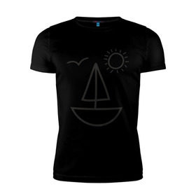 Мужская футболка премиум с принтом Настроение - море в Екатеринбурге, 92% хлопок, 8% лайкра | приталенный силуэт, круглый вырез ворота, длина до линии бедра, короткий рукав | корабль | лицо | лодка | море | настроение | парус | птица | рожица | солнце | улыбка | чайка | яхта