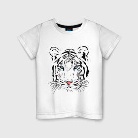 Детская футболка хлопок с принтом Белый тигр в Екатеринбурге, 100% хлопок | круглый вырез горловины, полуприлегающий силуэт, длина до линии бедер | белый | голова | красивый | редкий | тигр