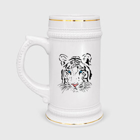 Кружка пивная с принтом Белый тигр в Екатеринбурге,  керамика (Материал выдерживает высокую температуру, стоит избегать резкого перепада температур) |  объем 630 мл | белый | голова | красивый | редкий | тигр