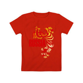 Детская футболка хлопок с принтом Россия в Екатеринбурге, 100% хлопок | круглый вырез горловины, полуприлегающий силуэт, длина до линии бедер | жар | золотая | металл | патриот | птица | россия | русский