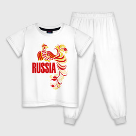 Детская пижама хлопок с принтом Россия в Екатеринбурге, 100% хлопок |  брюки и футболка прямого кроя, без карманов, на брюках мягкая резинка на поясе и по низу штанин
 | жар | золотая | металл | патриот | птица | россия | русский