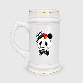 Кружка пивная с принтом Панда с маками в Екатеринбурге,  керамика (Материал выдерживает высокую температуру, стоит избегать резкого перепада температур) |  объем 630 мл | бабочка | галстук | мак | медведь | панда | цветы | шляпа