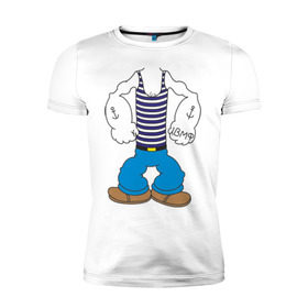Мужская футболка премиум с принтом Костюм морячка в Екатеринбурге, 92% хлопок, 8% лайкра | приталенный силуэт, круглый вырез ворота, длина до линии бедра, короткий рукав | вмф | военно морской флот | морской флот | моряк | морячок | якорь