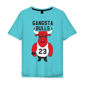 Мужская футболка хлопок Oversize с принтом Gangsta Bulls в Екатеринбурге, 100% хлопок | свободный крой, круглый ворот, “спинка” длиннее передней части | Тематика изображения на принте: bulls | chicago | gangsta | бык | гангстер | чикаго