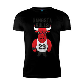 Мужская футболка премиум с принтом Gangsta Bulls в Екатеринбурге, 92% хлопок, 8% лайкра | приталенный силуэт, круглый вырез ворота, длина до линии бедра, короткий рукав | bulls | chicago | gangsta | бык | гангстер | чикаго