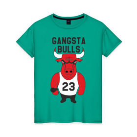 Женская футболка хлопок с принтом Gangsta Bulls в Екатеринбурге, 100% хлопок | прямой крой, круглый вырез горловины, длина до линии бедер, слегка спущенное плечо | bulls | chicago | gangsta | бык | гангстер | чикаго