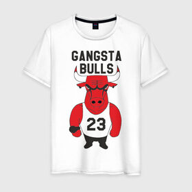 Мужская футболка хлопок с принтом Gangsta Bulls в Екатеринбурге, 100% хлопок | прямой крой, круглый вырез горловины, длина до линии бедер, слегка спущенное плечо. | bulls | chicago | gangsta | бык | гангстер | чикаго