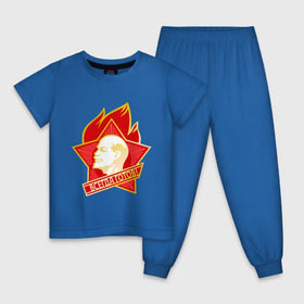 Детская пижама хлопок с принтом Пионерский значок в Екатеринбурге, 100% хлопок |  брюки и футболка прямого кроя, без карманов, на брюках мягкая резинка на поясе и по низу штанин
 | Тематика изображения на принте: всегда готов | ленин | пионер | ссср