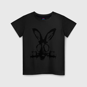 Детская футболка хлопок с принтом Заяц в противогазе в Екатеринбурге, 100% хлопок | круглый вырез горловины, полуприлегающий силуэт, длина до линии бедер | заяц | кролик | осел | противогаз | респиратор | уши