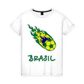 Женская футболка хлопок с принтом Brasil 2014 в Екатеринбурге, 100% хлопок | прямой крой, круглый вырез горловины, длина до линии бедер, слегка спущенное плечо | бразилия