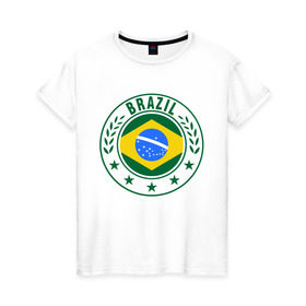 Женская футболка хлопок с принтом Brazil - Бразилия ЧМ-2014 в Екатеринбурге, 100% хлопок | прямой крой, круглый вырез горловины, длина до линии бедер, слегка спущенное плечо | бразилия