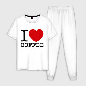 Мужская пижама хлопок с принтом I love coffee в Екатеринбурге, 100% хлопок | брюки и футболка прямого кроя, без карманов, на брюках мягкая резинка на поясе и по низу штанин
 | coffee | heart | love | кофе | люблю | сердце
