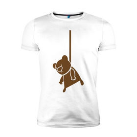 Мужская футболка премиум с принтом Мишутка суицидник в Екатеринбурге, 92% хлопок, 8% лайкра | приталенный силуэт, круглый вырез ворота, длина до линии бедра, короткий рукав | виселица | медведь | мишка | петля | суицид