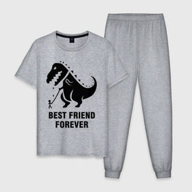 Мужская пижама хлопок с принтом Годзилла Best friend в Екатеринбурге, 100% хлопок | брюки и футболка прямого кроя, без карманов, на брюках мягкая резинка на поясе и по низу штанин
 | годзилла | динозавр | друг | лучший | навек | навсегда | тираннозавр
