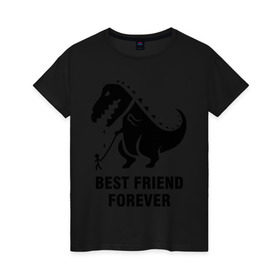 Женская футболка хлопок с принтом Годзилла Best friend в Екатеринбурге, 100% хлопок | прямой крой, круглый вырез горловины, длина до линии бедер, слегка спущенное плечо | годзилла | динозавр | друг | лучший | навек | навсегда | тираннозавр
