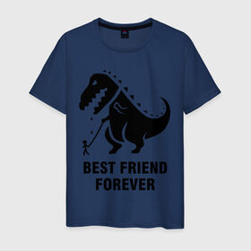 Мужская футболка хлопок с принтом Годзилла Best friend в Екатеринбурге, 100% хлопок | прямой крой, круглый вырез горловины, длина до линии бедер, слегка спущенное плечо. | Тематика изображения на принте: годзилла | динозавр | друг | лучший | навек | навсегда | тираннозавр