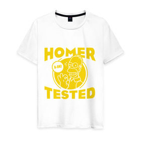 Мужская футболка хлопок с принтом Homer tested в Екатеринбурге, 100% хлопок | прямой крой, круглый вырез горловины, длина до линии бедер, слегка спущенное плечо. | гомер