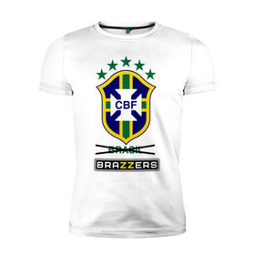 Мужская футболка премиум с принтом Сборная Бразилии по футболу в Екатеринбурге, 92% хлопок, 8% лайкра | приталенный силуэт, круглый вырез ворота, длина до линии бедра, короткий рукав | brazzers | бразилия