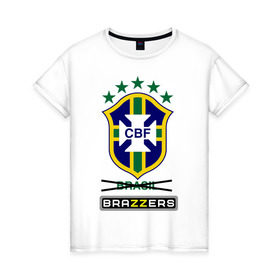 Женская футболка хлопок с принтом Сборная Бразилии по футболу в Екатеринбурге, 100% хлопок | прямой крой, круглый вырез горловины, длина до линии бедер, слегка спущенное плечо | brazzers | бразилия