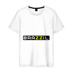 Мужская футболка хлопок с принтом Brazzil в Екатеринбурге, 100% хлопок | прямой крой, круглый вырез горловины, длина до линии бедер, слегка спущенное плечо. | brazzers | бразилия