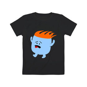 Детская футболка хлопок с принтом Зефирка в огне в Екатеринбурге, 100% хлопок | круглый вырез горловины, полуприлегающий силуэт, длина до линии бедер | Тематика изображения на принте: горит | зефир | конфета | огонь | паника | пламя