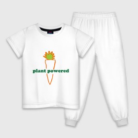 Детская пижама хлопок с принтом Vegetarian plant powered в Екатеринбурге, 100% хлопок |  брюки и футболка прямого кроя, без карманов, на брюках мягкая резинка на поясе и по низу штанин
 | carrot | plant | power | vegan. vegeterian | веган | вегетарианец | заряжен | морковь | овощи | растение | сила | фрукты