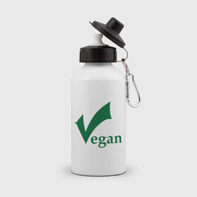 Бутылка спортивная с принтом Vegan в Екатеринбурге, металл | емкость — 500 мл, в комплекте две пластиковые крышки и карабин для крепления | Тематика изображения на принте: vegan | vegetarian | веган | вегетарианец