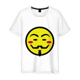 Мужская футболка хлопок с принтом Вендетта смайлик в Екатеринбурге, 100% хлопок | прямой крой, круглый вырез горловины, длина до линии бедер, слегка спущенное плечо. | vendetta | анонимус | вендетта | гай | значит | маска | смайл | фокс