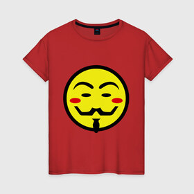 Женская футболка хлопок с принтом Вендетта смайлик в Екатеринбурге, 100% хлопок | прямой крой, круглый вырез горловины, длина до линии бедер, слегка спущенное плечо | vendetta | анонимус | вендетта | гай | значит | маска | смайл | фокс
