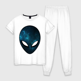 Женская пижама хлопок с принтом Инопланетный разум в Екатеринбурге, 100% хлопок | брюки и футболка прямого кроя, без карманов, на брюках мягкая резинка на поясе и по низу штанин | астронавт | галактика | голова | звезды | инопланетянин | космос | пришелец