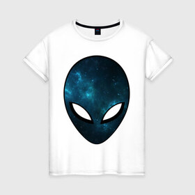 Женская футболка хлопок с принтом Инопланетный разум в Екатеринбурге, 100% хлопок | прямой крой, круглый вырез горловины, длина до линии бедер, слегка спущенное плечо | астронавт | галактика | голова | звезды | инопланетянин | космос | пришелец